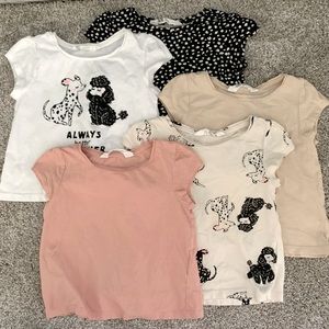 H&M 5 pack printed tops - white and black dog theme, 3T